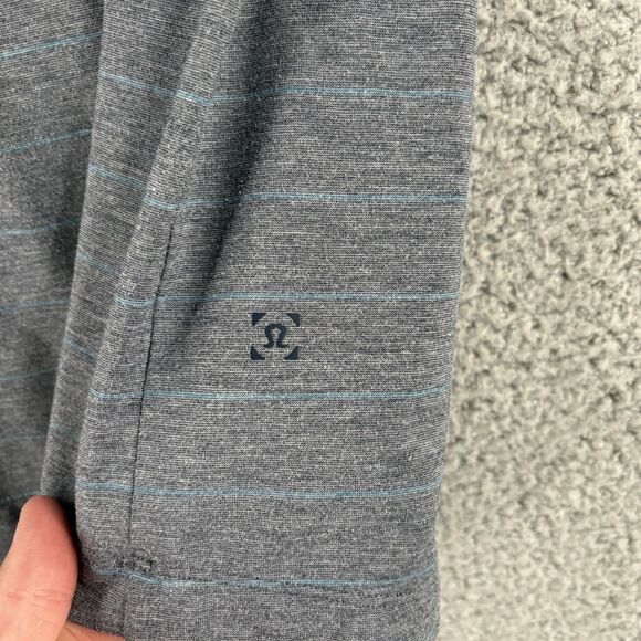 Lululemon Mens Large L Grey Blue Polo Evolution Performance Short Sleeve Striped - Picture 5 of 7